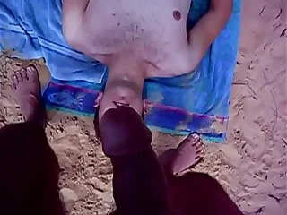 nat cums across thom in front beach again&excl;